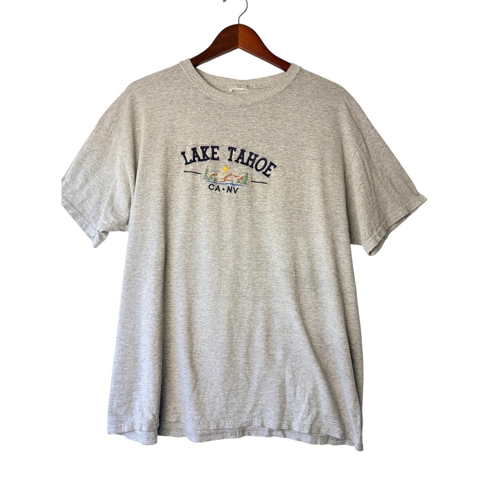 Vtg Lake Tahoe CA NV Embroidered T-Shirt Gray Heather Womens XL Gorpcore Granola